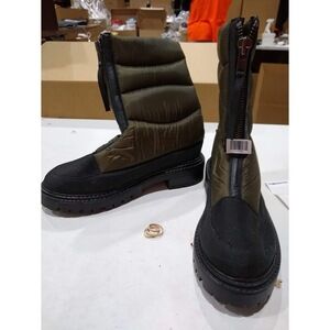 Enjoiya Green Puffer Zipper Front Winter Rain Boots Lug Sole Size 10